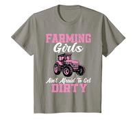 Farm Girls aren't Afraid to Get Dirty Funny Farming Tractor T-Shirt, Youth, Slate Grey, Medium