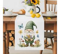 Farm Gnome Spring Flower Butterfly Table Runner 70 Inches Long,Table Runners Kitchen Dining Tables Decoration for Home Party Decor, Rustic Mushroom Floral Plant Tables Runner Wedding Dresser Scarf