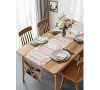Farm Grey Cow Table Runner 108 Inches Long, Pink White Country Flowers Roses Washable Table Runners Heat-Insulation Kitchen Dining Table Decorations for Home Party Decor 13x108in