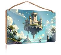 Farm Hanging Door Sign A Floating Castle Amidst Tropical Paradise Wooded Sign Welcome Sign Home Décor Store Home Decor(20X30CM)