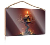 Farm Hanging Door Sign A Magical Tree House Illuminated By Warm Flames Wooded Sign Welcome Sign Home Décor Store Home Decor(15X28CM)