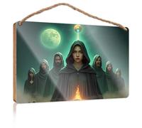 Farm Hanging Door Sign A Mysterious Gathering Under The Celestial Moons Wooded Sign Welcome Sign Home Décor Store Home Decor(15X28CM)