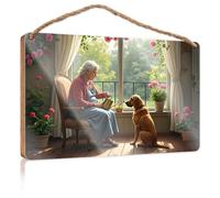 Farm Hanging Door Sign An Elderly Woman And Her Dog Enjoying A Quiet Moment By The Windo Wooded Sign Welcome Sign Home Décor Store Home Decor(20X30CM)