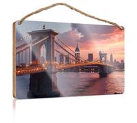 Farm Hanging Door Sign Bridge Over Water At Sunset With City Skyline In Background Wooded Sign Welcome Sign Home Décor Store Home Decor(15X28CM)