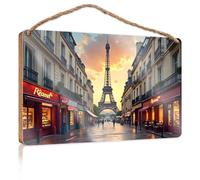 Farm Hanging Door Sign Evening Stroll Under The Eiffel Tower: A Parisian Scene Wooded Sign Welcome Sign Home Décor Store Home Decor(20X30CM)