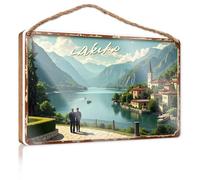 Farm Hanging Door Sign Romantic Lakefront View With Mountains In The Background Wooded Sign Welcome Sign Home Décor Store Home Decor(15X28CM)