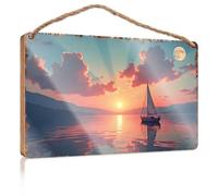 Farm Hanging Door Sign Sailing Serenity: Moonlit Sunset On Calm Waters Wooded Sign Welcome Sign Home Décor Store Home Decor(20X30CM)