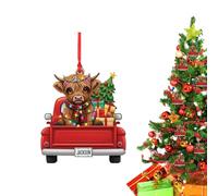 Farm Highland Cow Ornament - 2D Acrylic Christmas Decoration Rustic Holiday Pendant Hanging Christmas Tree Accessory Festive Winter Decoration | Entrance Decor