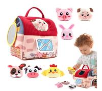 Farm House Playsett - Stuffed Animal Toy Set | Pretend Play Barn House, Sensory Carrier with Mirror, Farm Play Figures, Easter Basket Idea, Cute Farm Animals for Kids