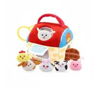 Farm House Soft Toy Set Barn Carrier Stuffed Animals Activity Toy Sensory Textures Infant Mirror Rattle And Squeak Sounds Portable Handle suitable for, Pastoral House
