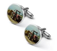 Farm House Tractor Loaded Hay Mens Classic Cufflinks Custom Shirt Cuff Links Jewelry Accessories for Business Wedding 0.7" 0.8"