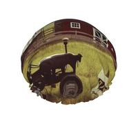 Farm Houses Windmill Tractor Print Shower Cap for Women Men, Reusable Double-Layer Fabric Bathing Cap Girls Hair Caps