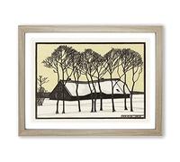 Farm In The Snow By Julie De Graag Classic Painting Framed Wall Art Print, Ready to Hang Picture for Living Room Bedroom Home Office Décor, Oak A2 (64 x 46 cm)