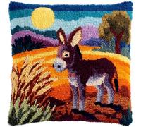 Farm Landscape Latch Hook Kit for Adults,Animal Donkey,DIY Cross Stitch Embroidery Cushion Kit for Kids DIY Craft Pillow Cover Making,17x17inch