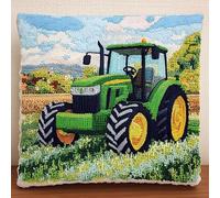 Farm Latch Hook Kits for Adults Beginners,Tractor DIY Crochet Cushion Pillow Kit Color Printed DIY Pillowcover Crafts Arts Rug Making Needlework Cushion Cover Hand Craft Crochet 17x17 Inch