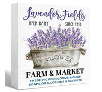 Farm Lavender Wood Box Sign Lavender Farm Market Wooden Block Sign Desk Decor for Home Kitchen Office Desk 5x5 Inch