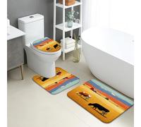 Farm Life Bathroom Mat Sets 3 Piece, Vintage Cows Landscape Absorbent Non Slip Toilet Rugs U Shaped Washable, Country Rustic Quick Dry Memory Foam Bathroom Rug Set