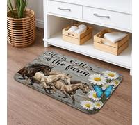 Farm Life Floral Quick Dry Bath Mat, Rustic Horse Chrysanthemum Absorbent Non Slip Shower Mat, Spring Country Flannel Washable Bath Rugs for Bathroom Toilet Restroom Decorative 20x32 Inch