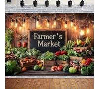 Farm Market Harvest Backdrop Fresh Farm Vegetables and Fruits Farmers Market Stall Background Farmer Market Party Backdrop Newborn Kids Baby Shower Portrait Photoshoot Prop(B, 7x5feet)