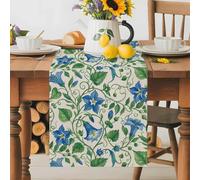 Farm Morning Glory Ombre Blue Table Runner 70 Inches Long,Table Runners Kitchen Dining Tablesation for Home Party, Green Leaves on Retro LinenTables Runner for Home Party Wedding Dresser Scarf