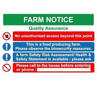 Farm notice quality assurance this is a food producing farm please observe the biosecurity measures safety sign - 1mm flexible Plastic sign (600mm x 400mm)