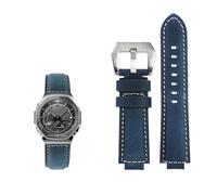 Farm Oak modified Fit for Casio G-SHOCK GA-2100 GM2100 GM-110 GA110 DW5600 Series Frosted cow hide Leather Watch Strap Men(Blue silver)