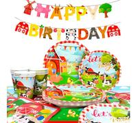 Farm Party Supplies,Serves 16 Farm Animals Party Tableware Set Plates Cups Tablecloth Banner ect Birthday Supplies Decorations for Kids Baby Shower
