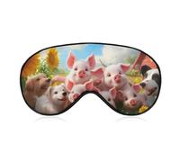 Farm Pigs Dogs Sunflowers Cute Sleep Masks Breathable Eye Mask with Adjustable Strap Light Blocking Comfortable Travel