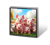 Farm Pigs Dogs Sunflowers Novelty Brooches & Pins Square Personalised Metal Lapel Badge with Butterfly Clutch Clasp