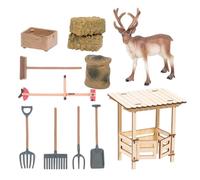Farm Playset Wooden Educational Realistic Interactive Fun Kids Play | Reindeer Barn Hay Feeder Tools Toys for Bedroom Playroom Classroom Daycare Kindergarten Sandbox Backyard