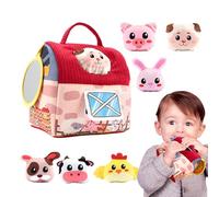 Farm Playsets Toys, Stuffed Animal Set, 9.06x5.91in Pretend Barn House, Soft Plush Animals, Built-In Mirror Feature for Easter, Birthday, Christmas, Toddler Present