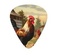 Farm Print Chicken And Rooster Print Guitar Picks 12-Pack - Assorted Thickness Picks with Storage Box & Assorted Unique Design for Acoustic, Electric, Bass, and Ukulele Players