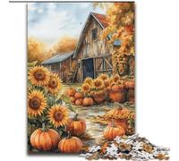 Farm Pumpkin Sunflower Jigsaw Puzzles for Teenagers 1000 Piece Puzzle, Family Fun Games Fun at Home Activities, Birthday Present, Travel Gifts (26x38cm)
