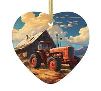 Farm Red Tractor A 2.9-inch Ceramic Christmas Ornament with a Printed Heart is Perfect for windowsills fireplaces and Living Rooms