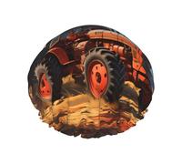 Farm Red Tractor Double layer women's shower cap, reusable, large size design suitable for all hair lengths, suitable for girls, spa and home salon use.