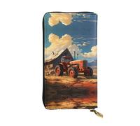 Farm Red Tractor Long leather wallet, portable credit card holder, zippered coin purse, and ID compartment