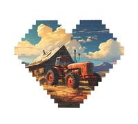 Farm Red Tractor Print Building Brick Block Puzzle - Heart Shaped Picture Puzzles, Wooden Picture Jigsaw Puzzles