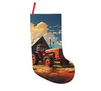 Farm Red Tractor Print Large Christmas Stockings 18 In, Beautiful Festive Gift Holder Bag,Holiday Xmas Party Socks