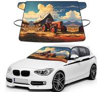 Farm Red Tractor Print Universal Car Windshield Snow Cover, Front Window Protection Cover for SUVs, Trucks & Autos