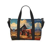 Farm Red Tractor Printed Tote Travel Bag With Adjustable Shoulder Strap Suitable For Travel And Sports