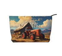 Farm Red Tractor Women's corduroy cosmetic bag, portable zipper hand-held wallet, suitable for travel and daily storage of cosmetics,