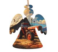 Farm Red Tractor Wooden Tree Ornaments Angel Shape 4 PCS, Hanging Decorative Pendants, Vintage Design for Holiday