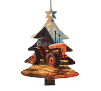 Farm Red Tractor Wooden Tree Ornaments Christmas Tree Shape 6 PCS, Hanging Decorative Pendants, Vintage Design for Holiday