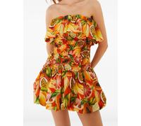 FARM Rio multicolor Fruit Garden red smocked balloon mini dress - Orange XS-S-M-L