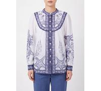 FARM RIO Off-White Coast Ramie Shirt with Mandarin Collar - Size: S - female