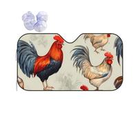 Farm Rooster Car Windscreen Sun Shade Vintage Chicken Heat Reflective Sunshade Folding Foil Sun Visor Car Windshield Window Universal Fit for Sedans SUV Van M