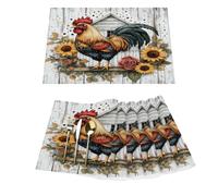 Farm Rooster Sunflowers On Wood Vinyl Placemats Set of 6 for Dining Tables,Kitchen Table Mats Heat Resistant Washable Wipeable PVC Place Mat