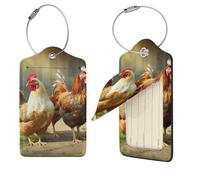Farm Rustic Chickens Luggage Tag 2 PCS PU Leather Suitcase Tags Identifiers Travel Tags with Privacy Protection and Stainless Steel Loop Luggage Bag Tag for Women Men