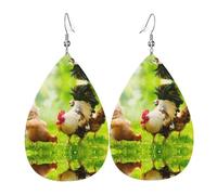 Farm Rustic Chickens Printed Teardrop Pendant Leather Earrings | Lightweight and Versatile Earrings | Suitable for Daily Commute and Date Wear