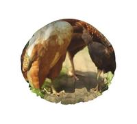Farm Rustic Chickens Shower Cap for Women Men, Adjustable Reusable Shower Bonnet Double Layer Waterproof Bath Caps, EVA Lining, Elastic Band Hair Cap for All Hair Lengths